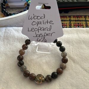 Beautiful Hand Crafted Wood Opalite/Leopard Jasper Stretch Bracelet